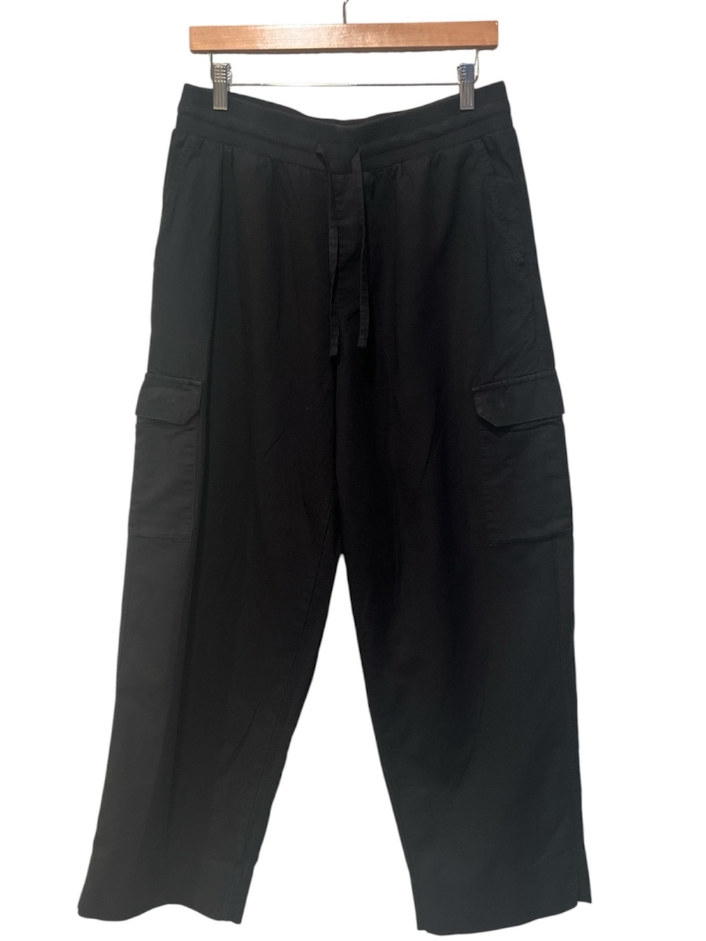 Pact Black Linen Blend Wide Leg Pants Cargo Pocket Organic Cotton Pull On L